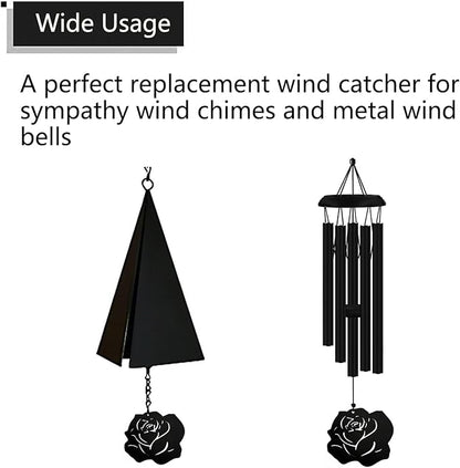 Replacement Wind Catcher, Wind Chime Sail Replacement with 16.4FT Nylon Cord, Metal Wind Chime Parts Replacement for Sympathy Wind Chimes and Wind Bells, Black Rose
