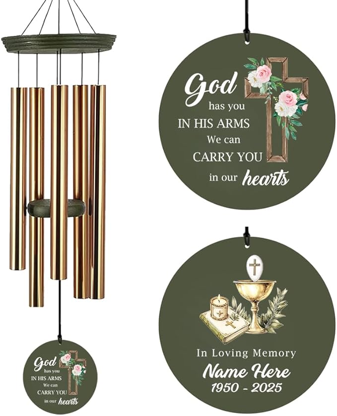 Personalized Sympathy Wind Chimes, Memory Gifts, Deep Tone Custom Name Wind Chime for Loss of Loved Dad/Mom, Expresses Sympathy, Comfort, Remembrance, Product in USA