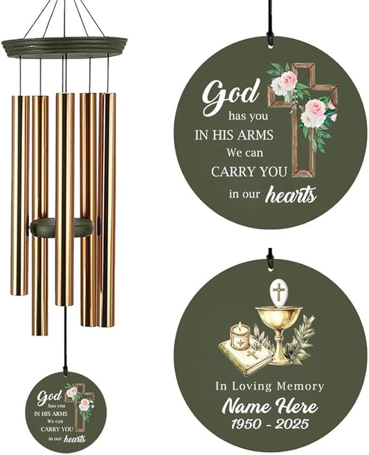 Personalized Sympathy Wind Chimes, Memory Gifts, Deep Tone Custom Name Wind Chime for Loss of Loved Dad/Mom, Expresses Sympathy, Comfort, Remembrance, Product in USA