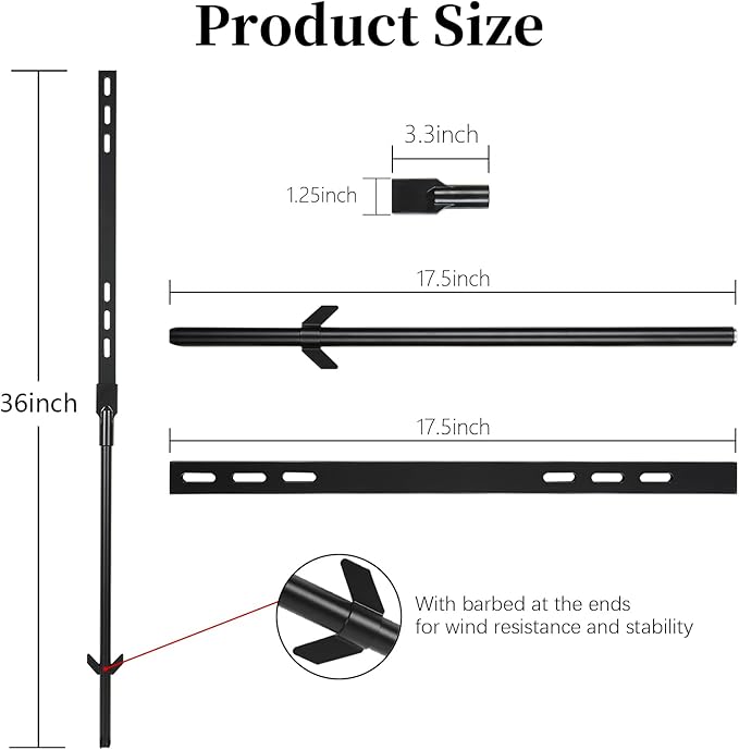 2 Pcs 36'' Yard Sign Stake for Outdoor, Metal Garden Posts with Barbed Anchors, Easy to Install, Rugged, Lightweight & Abjustable 3 Foot Signs Pole for Ground Lawn(Black)