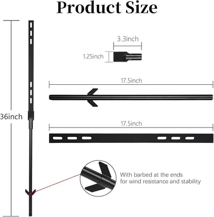 2 Pcs 36'' Yard Sign Stake for Outdoor, Metal Garden Posts with Barbed Anchors, Easy to Install, Rugged, Lightweight & Abjustable 3 Foot Signs Pole for Ground Lawn(Black)