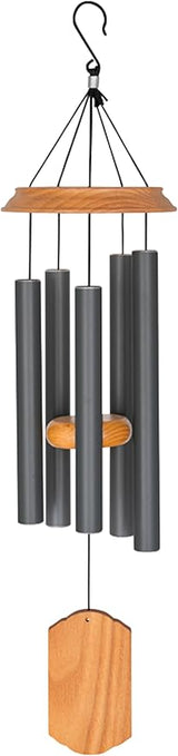 Carson 21" Wood and Gray Chimes - Classic Windchime - Wood Windchime for Outdoor Decor - Garden Patio Porch