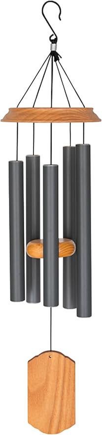 Carson 21" Wood and Gray Chimes - Classic Windchime - Wood Windchime for Outdoor Decor - Garden Patio Porch