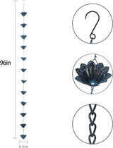 Topadorn Rain Chain Decoration 8.5 FT., Rain Catcher Chain Gutter Downspout 102'' for House Eaves, Garden & Home, Iron Flower Cups Design Rain Chains