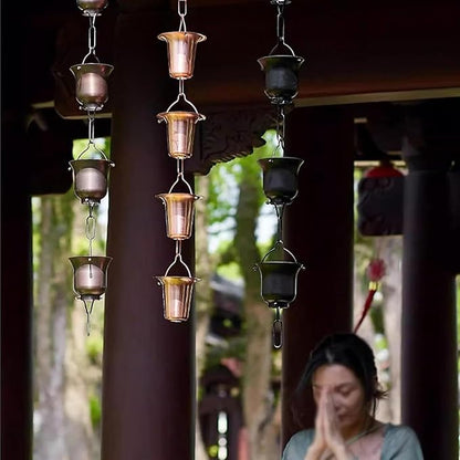 Copper Old Rain Chain for Gutters, Roof Rain Collector/Diverter, Metal Chain Type for Villa Temples(Style 1,1.5m/5ft)