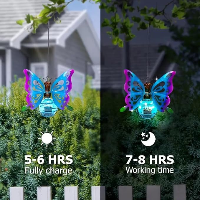 EVOLUX Solar Outdoor Butterfly Lights for Garden - Outdoor Statues Figurine Lights for Lawn, Patio, Balcony, Yard Ornament Cut Housewarming Gifts(2 pcs)