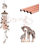 35" Giraffe Wind Chimes for Outside, Rustic Copper Mother & Baby Giraffe Silhouette Decor with 6 Pendants - Elegant Safari Memorial Windchime - Heartwarming Gift for Mom & Animal Lovers