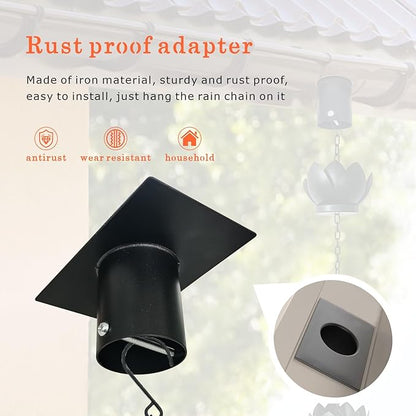 Rain Chain Gutter Adapter, Metal Rain Chain Outside Gutters Downspout Accessories, Black Powder Coated Gutter Adapter Rain Chain Installation