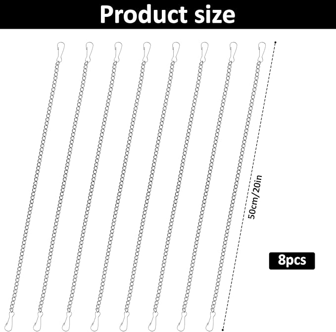 8 Pcs 20 Inch Window Hanging Chain for Stained Glass, 304 Stainless Steel Picture Hanging Chain with Hooks Decorative Chains for Hanging Suncatcher Crystals Window Art Outdoor Walls Gardens Kitchens