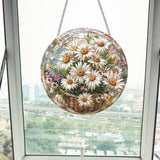 Daisy Flower Stained Window Hangings with Chain – Round Acrylic Wild Flower Ornament for Garden, Patio and Indoor Decor, Housewarming Gift for Mom,Mother, Grandma