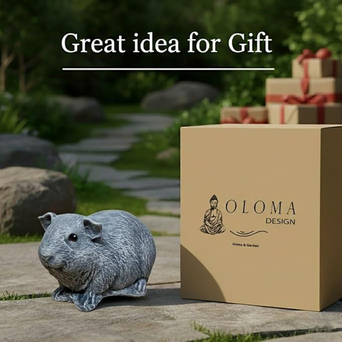 OLOMA Guinea Pig Lawn Accent Statue Solid Concrete Animal Art with Protective Resin Surface All Season Weatherproof Outdoor Indoor Decor for Home Yard Patio Lawn Shelf Display