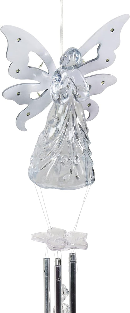 Exhart Wind Chimes, Solar Angel Wind Chime with Metal Wings, 13 LED Firefly Lights, White Acrylic Large Lawn and Yard Decoration, 6.5 x 4 x 42 Inch