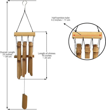 Bamboo Wind Chime Outdoor, 6 Small Bamboo Bell Tubes for Outdoor or Indoor Home Décor, Handmade Natural Soothing Sound 23 inches