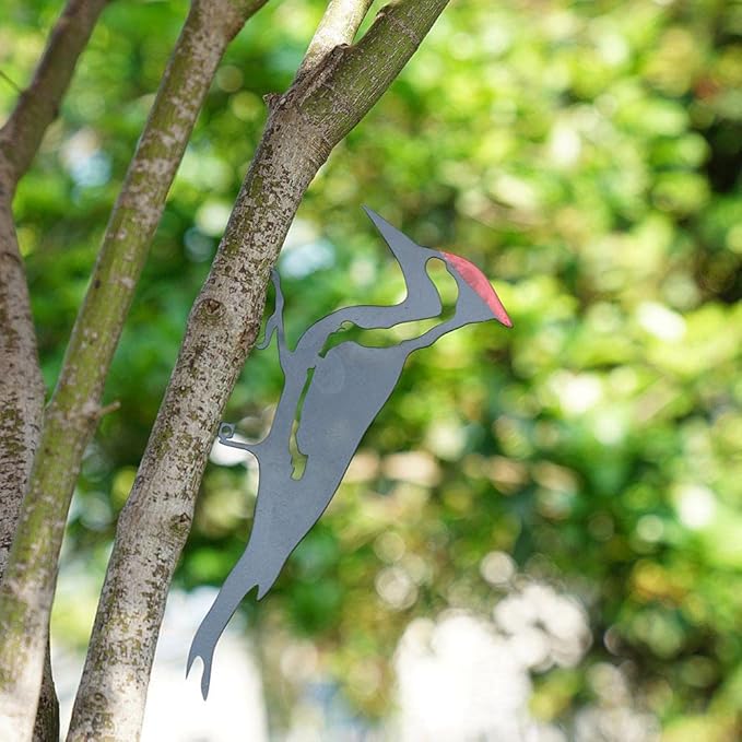 Woodpecker Silhouette for Tree, Metal Bird Yard Art Decor, Weatherproof Outdoor Garden Statue, Bird Ornament for Patio, Lawn, Backyard
