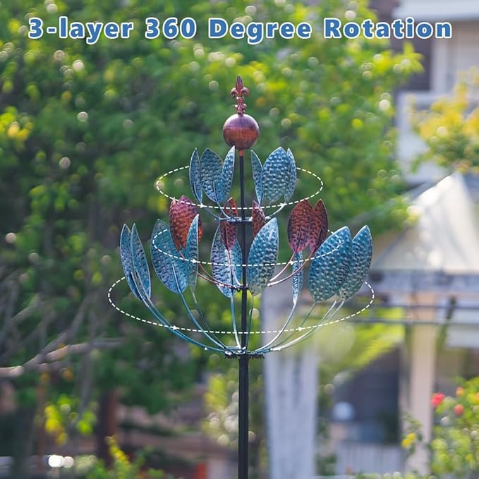Stargarden Outdoor Metal Large Wind Spinners, 360 Degrees Swivel Kinetic Wind Sculptures-30 Dia*92.5" H Large Windmill, Metal Yard Art Garden Decor