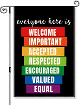 Everyone Here Is Welcome Garden Flag, Funny LGBTQ Pride Ally Flags for Outside, Inclusion And Equality Yard Sign, Be Kind Human Equality Flag, Protest And Resist Yard Décor