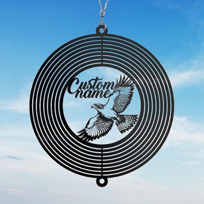 Personalized Hawk Metal Wind Spinner, Custom Hanging Decoration for Outdoor Spaces, Kinetic Bird Sculpture, Nature Lover Gift (Hawk Garden Wind Spinner)