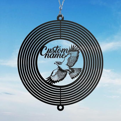 Personalized Hawk Metal Wind Spinner, Custom Hanging Decoration for Outdoor Spaces, Kinetic Bird Sculpture, Nature Lover Gift (Hawk Garden Wind Spinner)