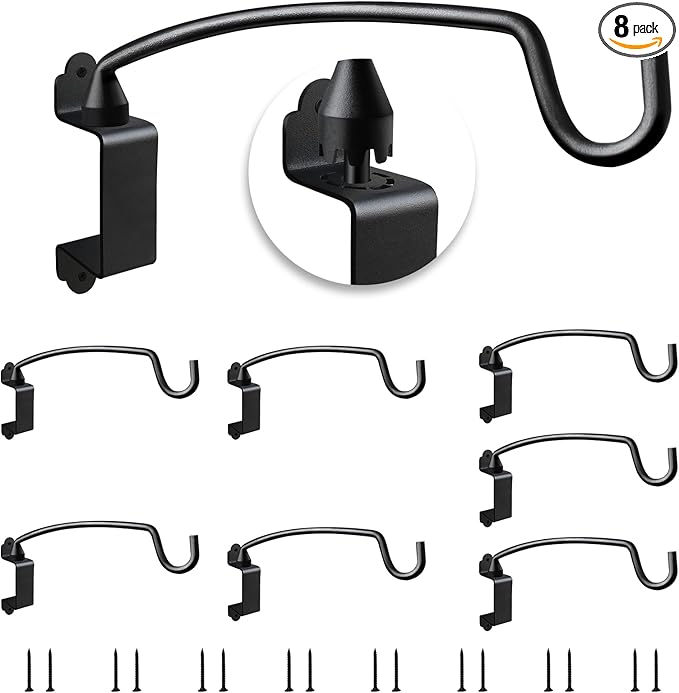 Outdoor Plant Hanging Bracket Wall Mount Plant Hanger Decorative Curved Hooks with Ajustable Angles for Bird Feeder, Wind Chimes Metal Black 12.2 Inches 8P