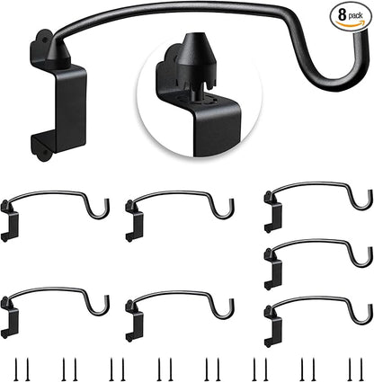 Outdoor Plant Hanging Bracket Wall Mount Plant Hanger Decorative Curved Hooks with Ajustable Angles for Bird Feeder, Wind Chimes Metal Black 12.2 Inches 8P