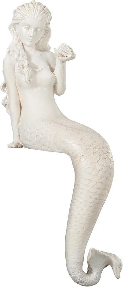 Mermaid Statue Outdoor, Large 25.6 Inch Garden Sculpture Figurines for Lawn and Patio Decor, Durable MGO Stone Yard Art with Weatherproof Finish for Indoor Decor Christmas Gift Antique White