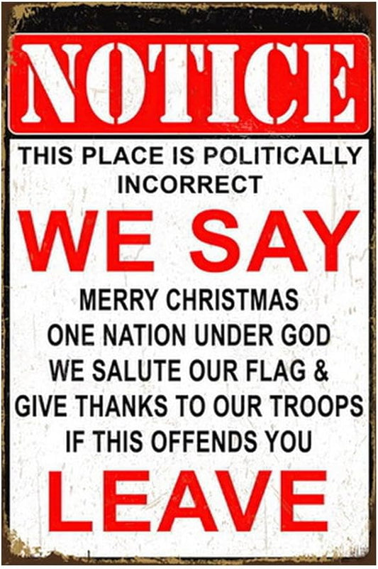 Funny No Soliciting Sign, Metal Warning Tin Signs, Notice We Say Leave, Yard Sign Garage Farm Garden Wall Decor Sign Plaque Outdoor for Home Fence 8 X 12 Inches