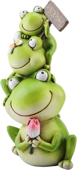 Stacked Frog Figurine Set - 3-Tier Resin Frogs with Welcome Sign & Lotus, Whimsical Indoor/Outdoor Decor for Garden, Desk & Porch