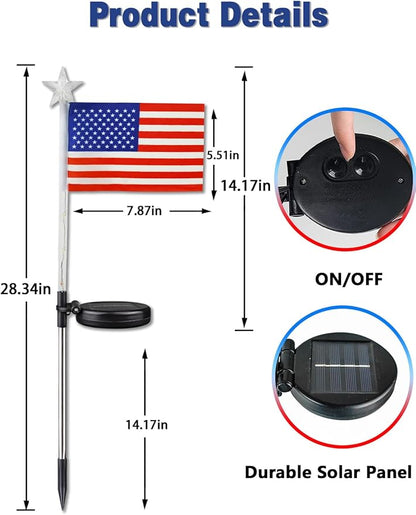 12 Pack Solar American Flag Lights Outdoor, 4th of July Decorations Outdoor, Waterproof Solar Flag Patriotic Lights for Yard, Garden, Pathway, Independence Day, 250th Anniversary (Red White and Blue)