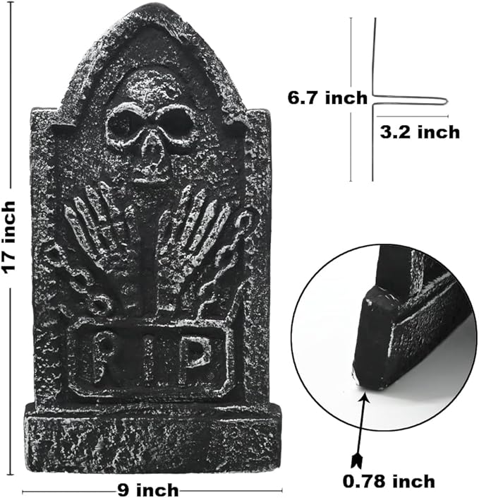 CAMIRUS 17" Halloween Foam Tombstones, 5 Pack RIP Tombstones Graveyard Headstone Decor with 10 Bonus Metal Stakes for Halloween Yard Garden Lawn Patio Outdoor Decorations