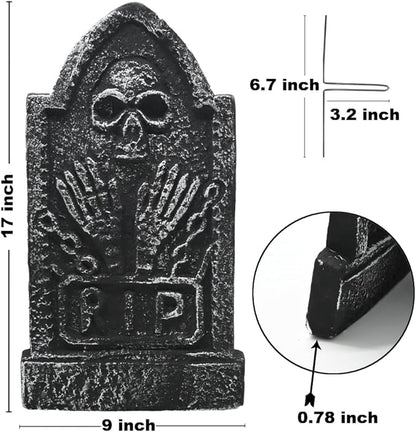 CAMIRUS 17" Halloween Foam Tombstones, 5 Pack RIP Tombstones Graveyard Headstone Decor with 10 Bonus Metal Stakes for Halloween Yard Garden Lawn Patio Outdoor Decorations