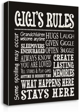 Gigi's Rules Welcome Canvas Wall Art Prints Artwork Signs Framed for Front Porch Decor Wall Decor Farmhouse Home Room Decor, 11 X 14 inch, Housewarming Gifts Family Room Decor, Gifts Gigi, Grandma