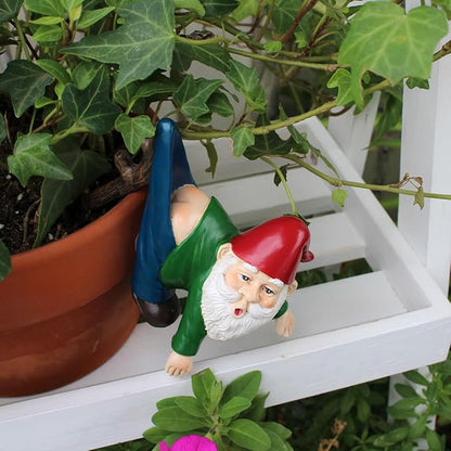Funny Garden Gnome Statue Flower Pot Hugger, Pants Hanging on Branch Gnome Figurine Resin Sculpture Outdoor Decor Patio Lawn Yard Fence Plant Pot Ornaments