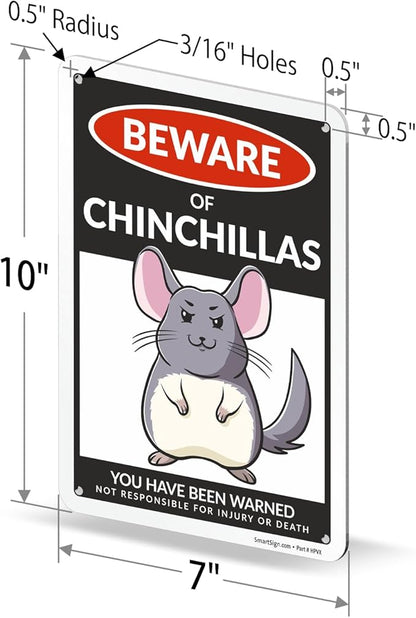 SmartSign Funny Beware Of Chinchillas Warning Sign - 10"x7", 40 mil Laminated Rust-free Aluminum - Metal Signs for Wall Decor, Outdoors, Patio, Gifts, Cafe - Chinchillas Theme, Made in USA