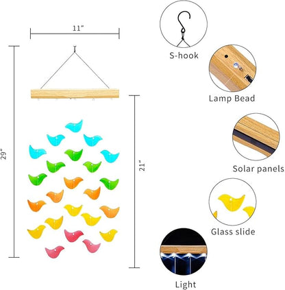 Topadorn Wind Chimes for Outside, Unique Solar Light Wind Chime, Glass Hanging Wind Chime with Solar Light for Home, Garden, Patio and Yard Decor