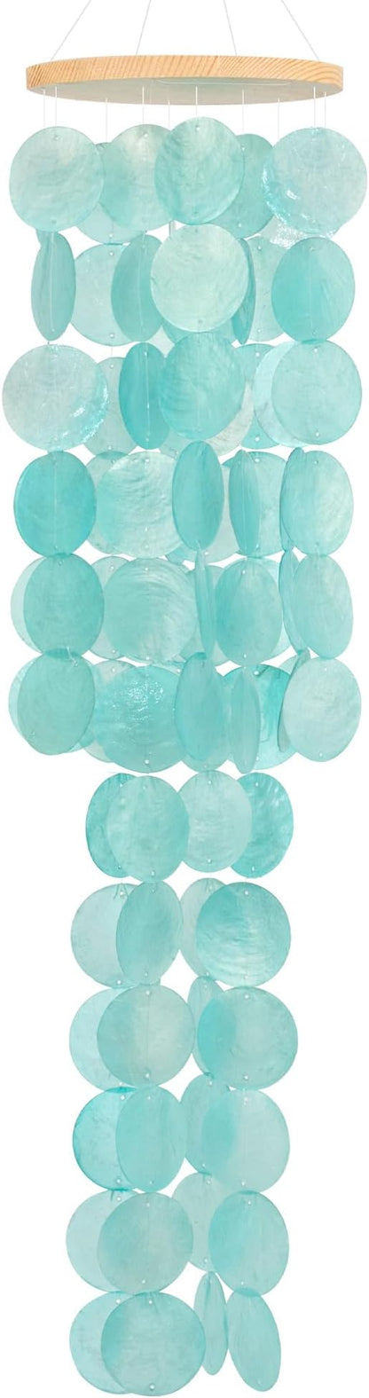 Wind Chimes for Outside - 31'' Handcrafted Turquoise Capiz Shells Windchime Coastal Style Decor for Indoor/Outdoors, Garden Decor, Great for Women, Wind Chimes Lovers and More