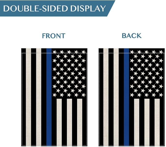 AVOIN colorlife Thin Blue Line House Flag 28x40 Inch Double Sided, American Stars and Stripes Police Officers Solidarity Yard Outdoor Decoration