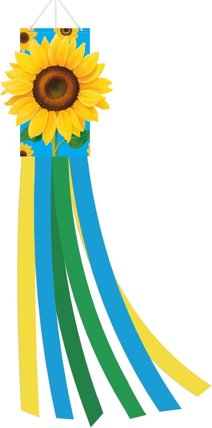40 Inches 3D Sunflower Windsock Decoration, Dimensional Hanging Outdoor Wind Sock with Yellow, Green, and Blue Streamers for Summer Garden, Yard, Porch, Farmhouse, and Floral-Themed Party Decor