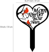 AIM & GGKK Memorial Stake for Mom - Metal Heart Grave Marker with Red Cardinals, Memorial Plaque Cemetery Decor for Grave, Garden Gravesite