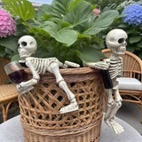 Halloween Skeleton Flowerpot Decoration, Weather Resistant Resin Garden Statue (Black Cup)
