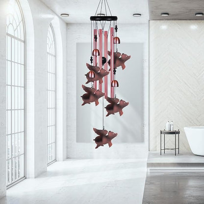 Outdoor Fly Pigs Wind Chimes Indoor Decor - Hand-Made Mobile Romantic Windcatcher, Pig Chimes, Flying Pig Wind Chimes for Home, Balcony, Tree, Patio, Garden Decoration, Gift for Mom(4 Tubes, 5 Pigs)