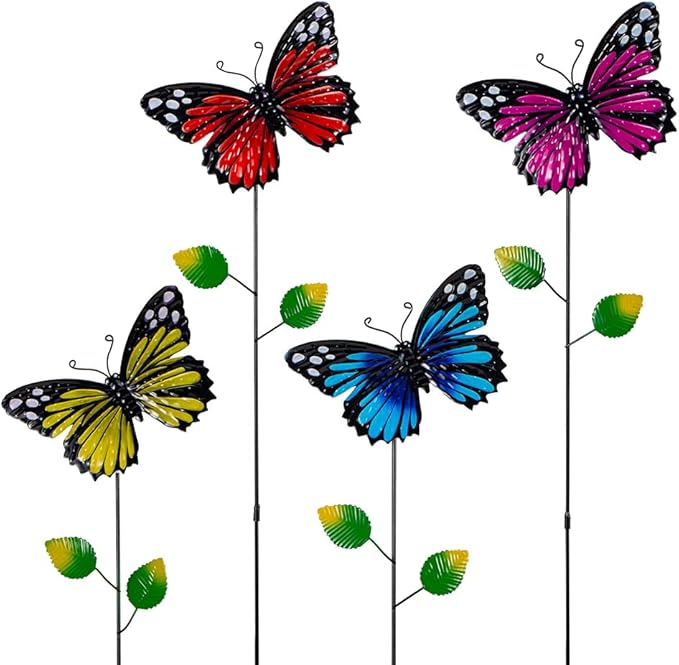 4 Pack Butterfly Decorative Garden Stakes,Metal Colorful Butterfly Garden Decor,Yard Art Spring Decor for Outdoor Porch Lawn Pathway