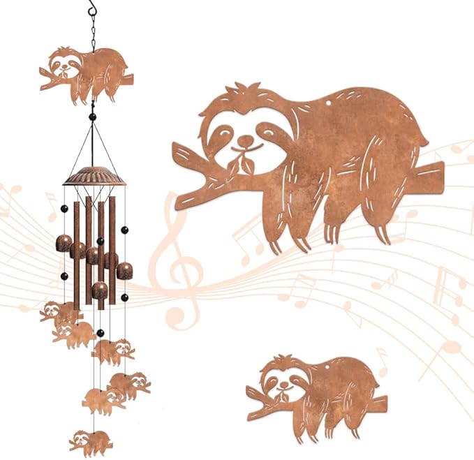 OLYCRAFT Sloth Wind Chimes Outdoors Wind Chime Sympathy Memorial Windchime Iron Windchime Memorial Presents Hanging Windbell for Patio Backyard Home Garden Pendant Decoration - 28 Inch