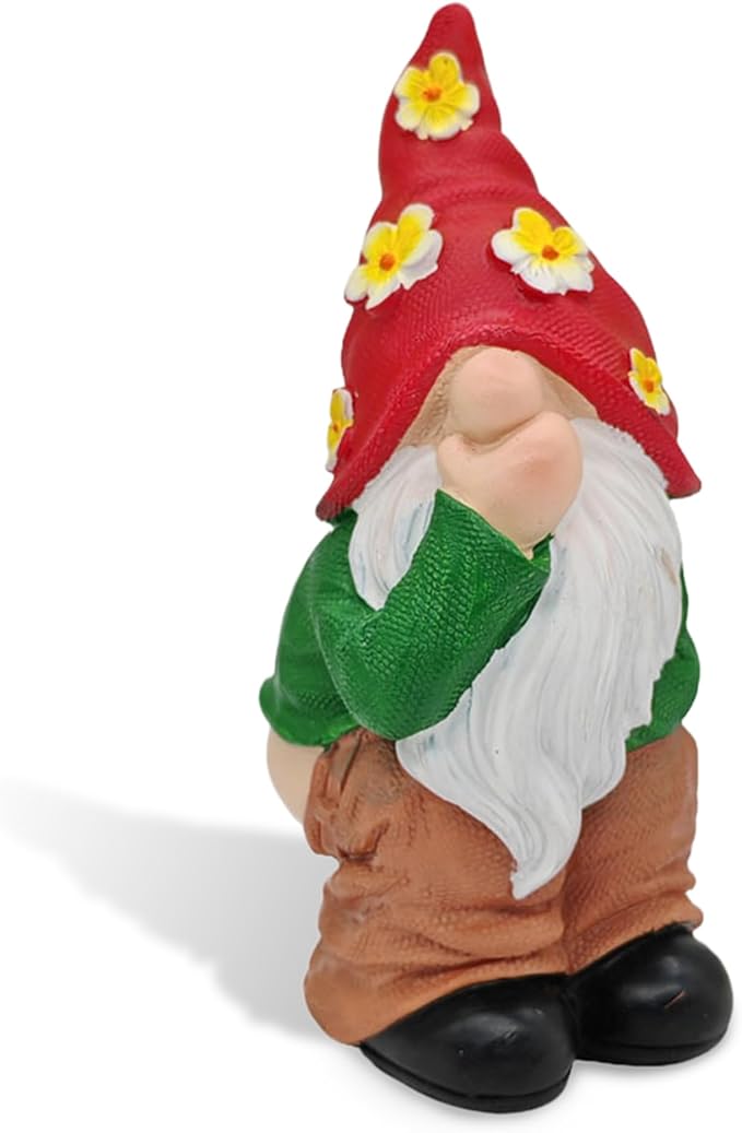 Spring Garden Gnome Statues - Funny Gnome Pants Down Outdoor Resin with Flower Hats Sculptures Decor for Indoor Home Table Patio Yard Porch Balcony, Housewarming Birthday