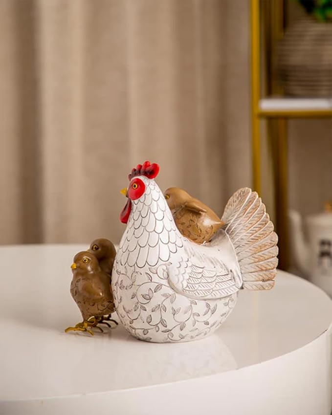 Resin Chicken Statues, Chicken Figurine Ornament Sculpture Decorations for Indoor Outdoor Porch Patio Flower Bed Home Bookshelf Lawn Backyard Landscape, 8.3" H × 8.3" L × 6.3" W