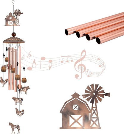 Farmhouse Decor Wind Chimes, Chicken Wind Chime Gift for Women Men, 35" Vintage Metal Farm Animal Windmill & Barn Decor for Home, Outdoor Garden Patio