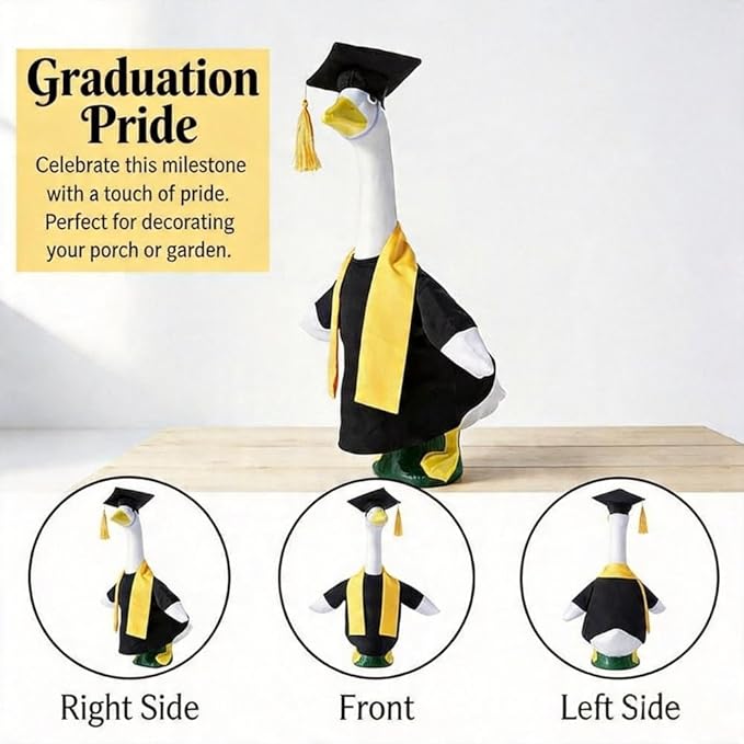 Graduation Porch Goose Outfits Academic Gown and Graduation Cap Costume Scarf for 23 Inch Cement Statue Outdoor Garden Patio Yard Lawn Art Decoration