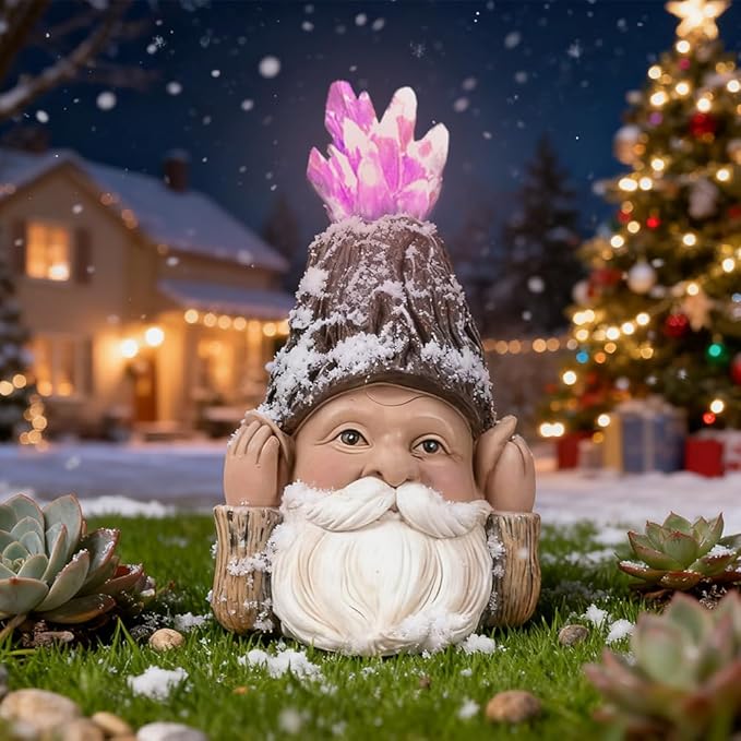 Solar Gnome Decoration with LED Solar Light, Handcrafted Resin Garden Gnome Lamp Amethyst Crystal Figurine for Yard Porch Home Decor, Perfect Present for Gardeners & Garden Aesthetic Lovers
