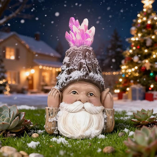 Solar Gnome Decoration with LED Solar Light, Handcrafted Resin Garden Gnome Lamp Amethyst Crystal Figurine for Yard Porch Home Decor, Perfect Present for Gardeners & Garden Aesthetic Lovers