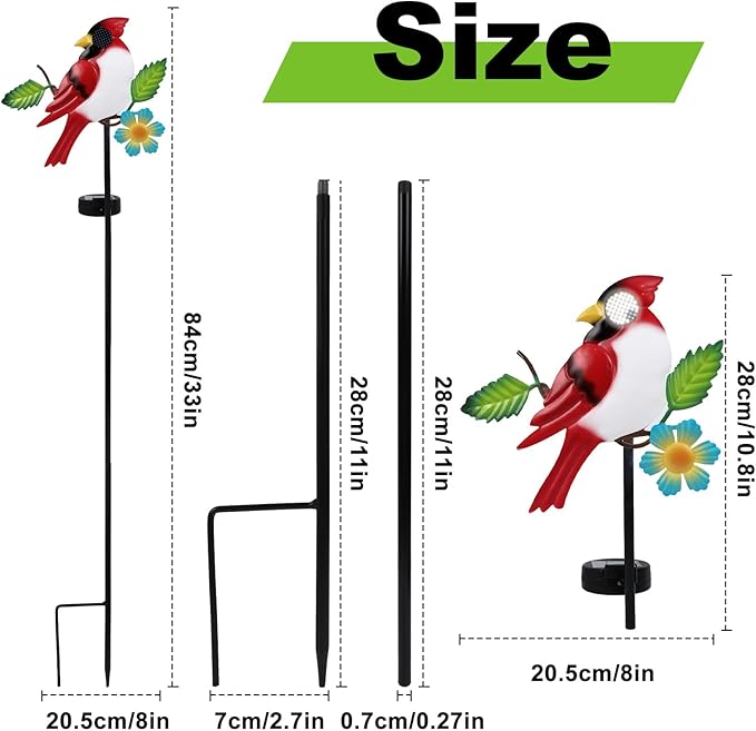 Rngmsi Garden Solar Lights Dynamic Eyes, Cardinal Bird Solar Garden Lights Stake Outdoor Decorations, LED Lighting Cardinal Decor Gifts for Patio Yard Pathway Lawn Ornaments