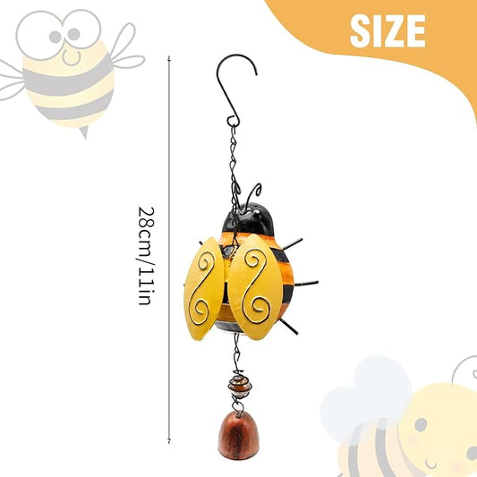 2 Pcs Metal Bee Wind Bells, Small Insect Chime Decor for Garden Yard Patio, Lucky Hanging Rustic Home Ornament, Indoor Outdoor Iron Stereo Hanging Bell
